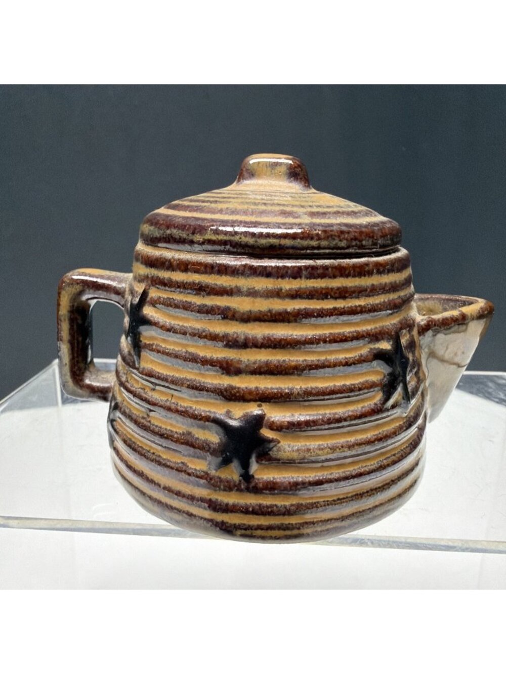 Vintage Miniature Teapot Earthenware 2” T X 3” W For Display, Top Not Removable